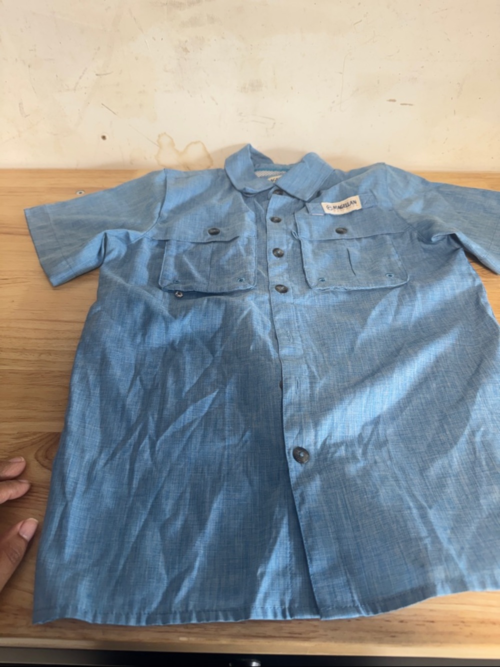 Magellan Outdoors Boys Light Blue Short Sleeve Button-Down Shirt